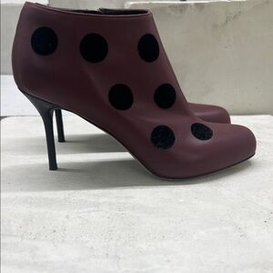 Sergio Rossi Burgundy and Black Polka Dot Heeled Boots